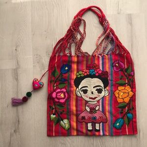 NWOT Embroidered frida tote w/ free puff charm